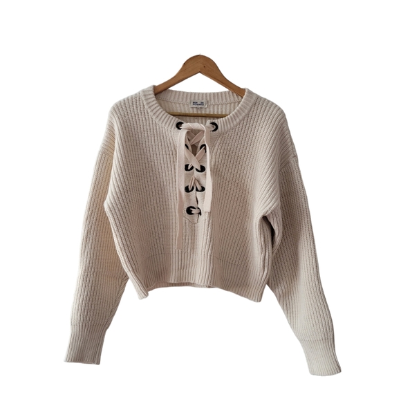 Baum Und Pferdgarten Sweaters - Baum Und Pferdgarten Ivory Lace Up Cropped Sweater